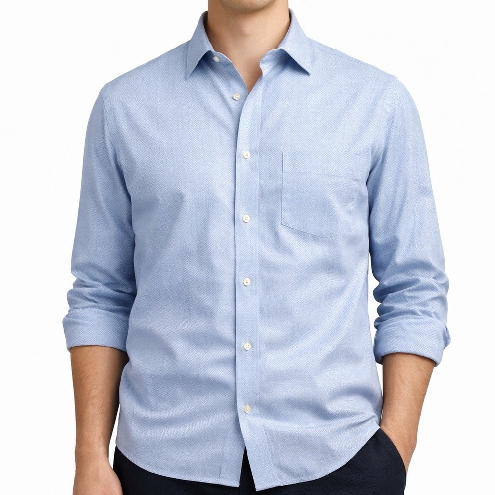 Kirkland Signature Dress Shirt 16.5 32 Light Blue 100% Cotton Twill Pocket‎